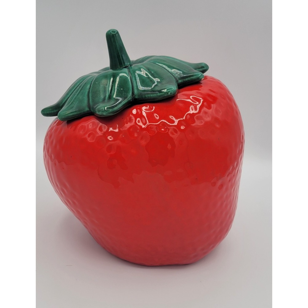 Marcia of California Red Strawberry Ceramic Tilted Cookie Jar Vintage MCM